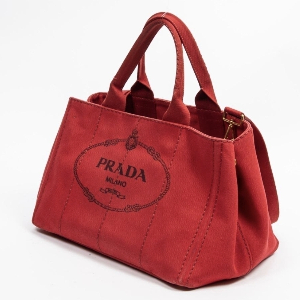 Authentic Prada Canapa Canvas Tote Bag Rosso